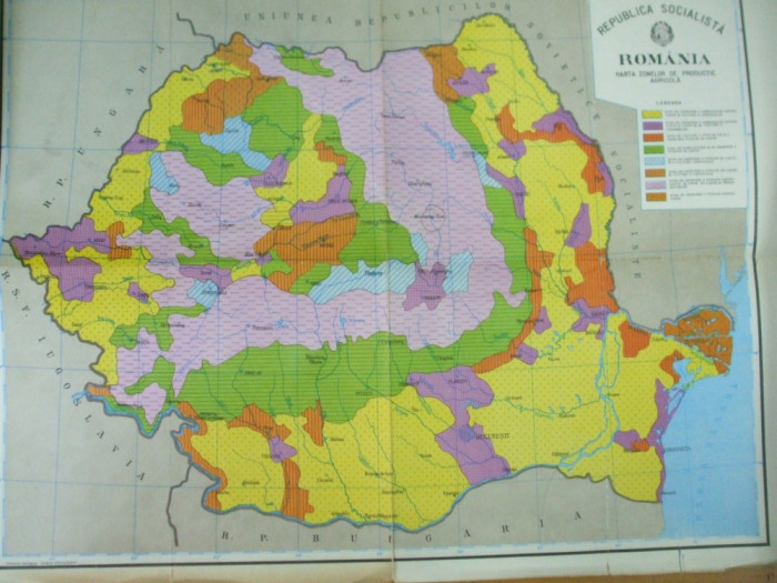 Romania administrativa si zonele de productie agricola harta color 48 x 35 cm