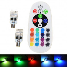 Set de 2 Led-uri t10 12 SMD RGB + Telecomanda foto