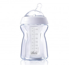 Biberon Chicco Natural Feeling PureGlass, 250ml, tetina silicon, flux normal, 0luni+, 0%BPA foto