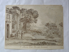 Claude Lorrain &amp;quot;Abraham alungand pe Hagar si Ismail&amp;quot; gravura veche 1734 foto