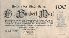 GERMANIA STADT GOTHA 100 MARK 1922 VF foto