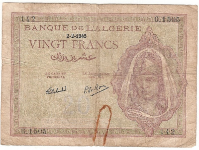 ALGERIA 20 FRANCS FRANCI 1945 U foto
