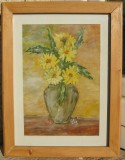 Tablou Zenovia Busuioc Vas cu flori pictat in ulei 29x38cm, Natura statica, Realism