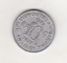 bnk mnd Franta 10 Centimes (Departement De La H-Garonne; Toulouse) 1922 foto