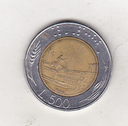 bnk mnd Italia 500 lire 1990 , bimetal