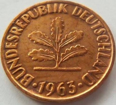 Moneda 2 Pfennig - RF GERMANIA, anul 1963 *cod 1805 a.UNC foto