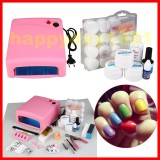 kit unghii false cu gel set manichiura lampa uv 12 geluri color