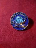 Insigna The World of Sports - Mizuno , metal si email ,d= 2,7 cm