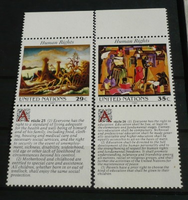 ONU NY 1993 &amp;ndash; ARTICOLELE 25 si 26 DREPTURILE OMULUI, serie MNH cu VINIETA, A31 foto