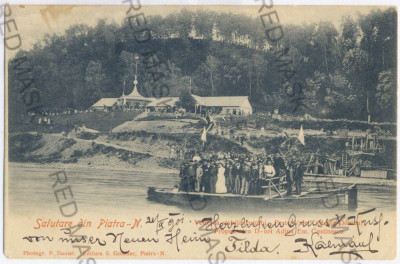 3106 - PIATRA NEAMT, Ferry ride, Litho - old postcard - used - 1901 foto