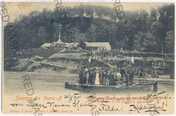 3106 - PIATRA NEAMT, Ferry ride, Litho - old postcard - used - 1901
