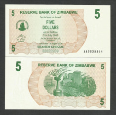 ZIMBABWE 5 DOLLARS DOLARI 2006 UNC [1] P-38 , necirculata foto