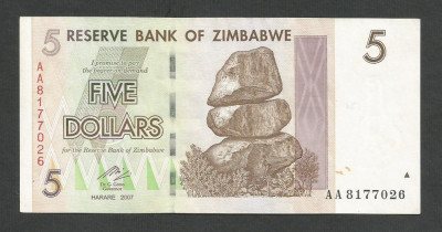 ZIMBABWE 5 DOLARI DOLLARS 2007 [3] P-66 , XF++ foto