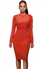 H519-19D Rochie bodycon midi, cu maneci lungi si accesorizata cu strasuri foto