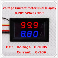 Voltmetru si Ampermetru digital 100 V 10 A rosu-albastru - shunt ( sunt ) inclus foto