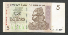 ZIMBABWE 5 DOLARI DOLLARS 2007 [4] P-66 , XF+ foto