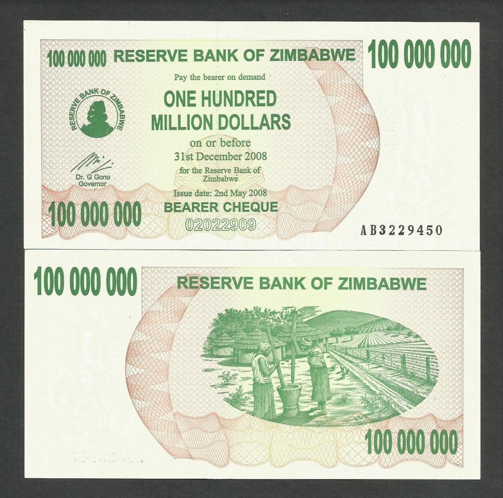 Zimbabwe 100 000 000 Dolari Dollars 08 Unc 1 P 58 Necirculata Arhiva Okazii Ro