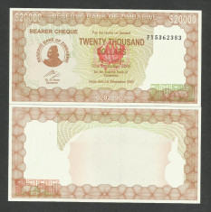 ZIMBABWE 20000 20.000 DOLARI DOLLARS 2003 2005 UNC [1] P-23f , necirculata foto