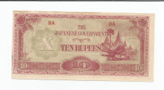 LL bancnota Japonia ocupatie in Birmania 1944 10 rupii AUNC foto
