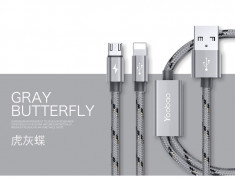 Cablu 2 in 1 Lightning Micro Usb YB-452 Grey 120cm by Yoobao foto