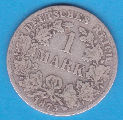 (4) MONEDA DIN ARGINT GERMANIA - 1 MARK 1875, LIT. B, PURITATE 900, NECURATATA foto