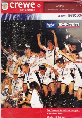 Program meci fotbal CREWE ALEXANDRA U17 - ARSENAL U17 16.05.2000 (Anglia) foto