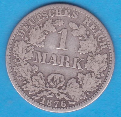 (2) MONEDA DIN ARGINT GERMANIA - 1 MARK 1876, LIT. A, PURITATE 900, NECURATATA foto