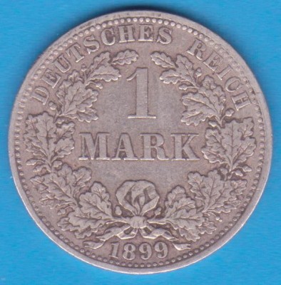 (1) MONEDA DIN ARGINT GERMANIA - 1 MARK 1899, LIT. A, PURITATE 900, NECURATATA foto