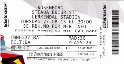 Bilet meci fotbal ROSENBORG - STEAUA BUCURESTI 27.08.2015 foto