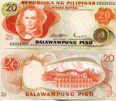 FILIPINE 20 piso 1974-85 UNC foto