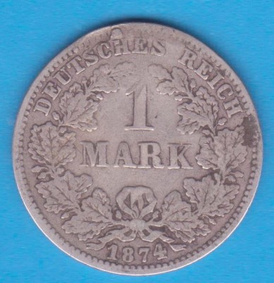 (1) MONEDA DIN ARGINT GERMANIA - 1 MARK 1874, LIT. G, PURITATE 900/1000 foto