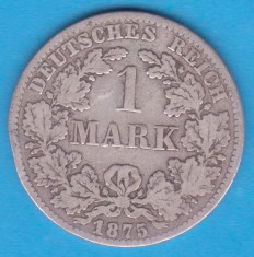 (1) MONEDA DIN ARGINT GERMANIA - 1 MARK 1875, LIT. B, PURITATE 900, NECURATATA