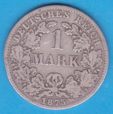 (1) MONEDA DIN ARGINT GERMANIA - 1 MARK 1875, LIT. B, PURITATE 900, NECURATATA foto