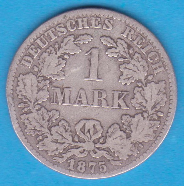 (1) MONEDA DIN ARGINT GERMANIA - 1 MARK 1875, LIT. B, PURITATE 900, NECURATATA