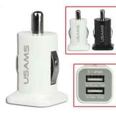 Incarcator Auto iPhone 3 USAMS Dual USB Negru foto