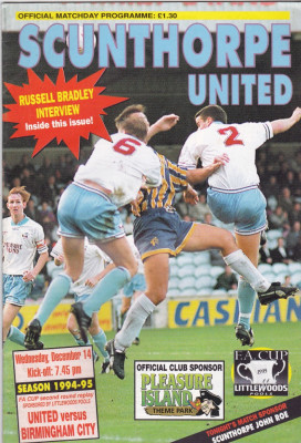 Program meci fotbal SCUNTHORPE UNITED - BIRMINGHAM CITY 14.12.1994 (Anglia) foto