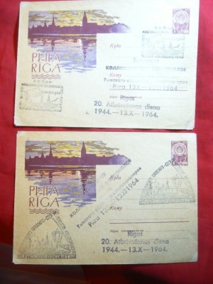 2 Plicuri ilustrate cu marca fixa si stampile speciale diferite ,Riga Letonia foto