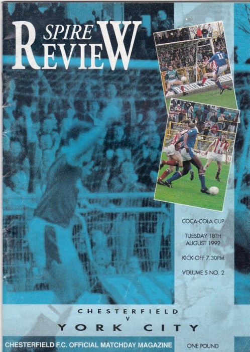 Program meci fotbal CHESTERFIELD - YORK CITY 18.08.1992 (Anglia)