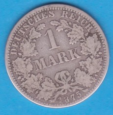 (1) MONEDA DIN ARGINT GERMANIA - 1 MARK 1875, LIT. A, PURITATE 900, NECURATATA