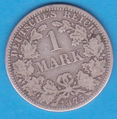 (1) MONEDA DIN ARGINT GERMANIA - 1 MARK 1875, LIT. A, PURITATE 900, NECURATATA foto