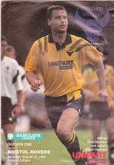 Program meci fotbal OXFORD UNITED - BRISTOL ROVERS 15.08.1992 (Anglia)
