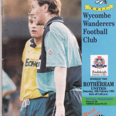 Program meci fotbal WYCOMBE WANDERERS FC - ROTHERHAM UNITED 18.02.1995(Anglia)