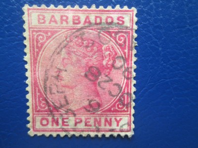 TIMBRE BARBADOS CARMIN 1882 STAMPILAT foto