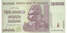 Bancnota Zimbabwe 200.000.000 Dolari 2008 - P81 UNC foto