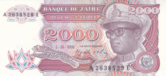 Bancnota Zair 2.000 Zaires 1991 - P36 UNC foto