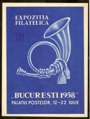 Romania 1958-Afis Expozitia Filatelica &amp;quot;Bucuresti 1958&amp;quot;,stampile impresia 80 PAR foto