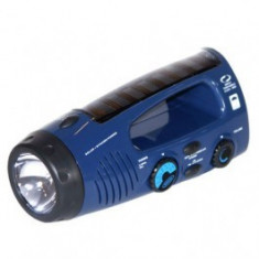 Generic Lanterna incarcare solara+dinam, Radio FM/AM, Albastru foto