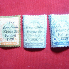 Timbre 3,4 si 10 Kr 1926 Serie uzuala Iran cu supratipar Domnia lui Pahlavi,sarn