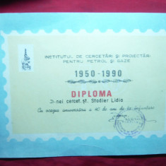 Diploma 40 Ani Inst.Cercetari Proiectari Petrol si Gaze 1950-1990