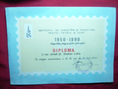 Diploma 40 Ani Inst.Cercetari Proiectari Petrol si Gaze 1950-1990 foto